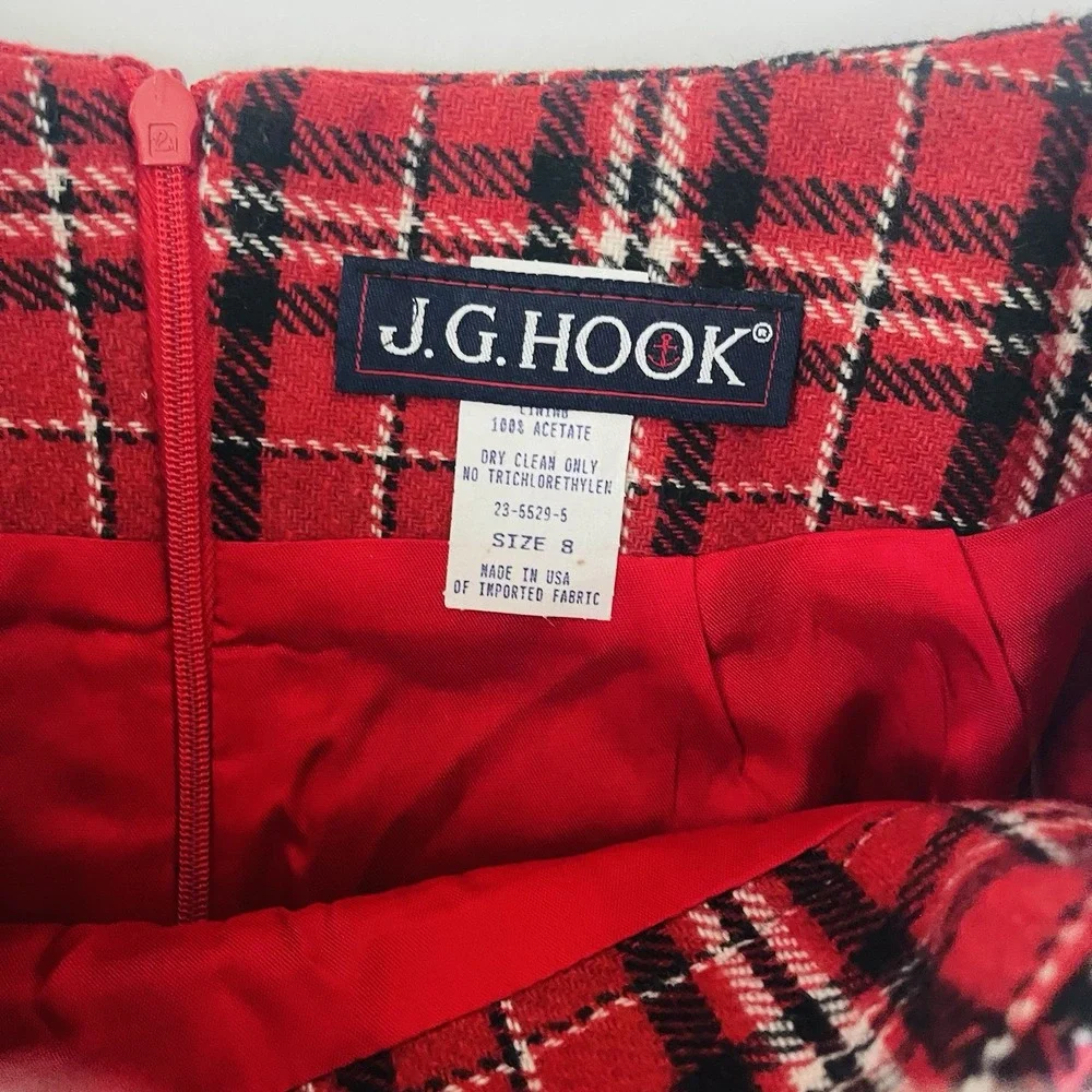 VTG J.G.‎ Hook Red Plaid Wool Blend Pencil Skirt Womens Size 8 Y2K